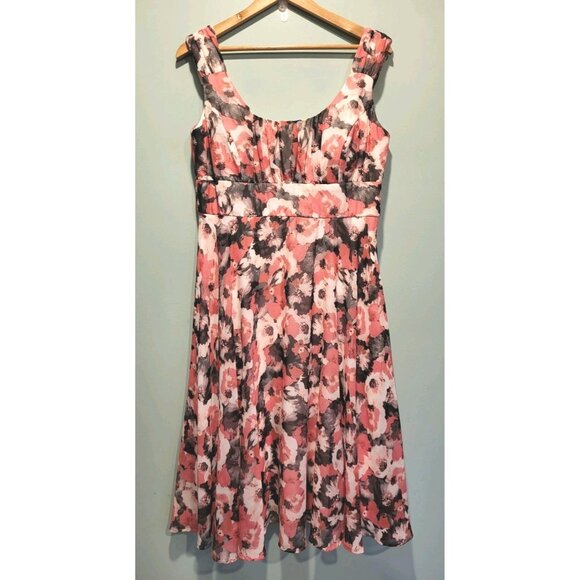connected apparel Dresses & Skirts - Y2K Pink Black Floral Sleeveless Milkmaid Empire Waist Flowy Midi Dress Sz 16